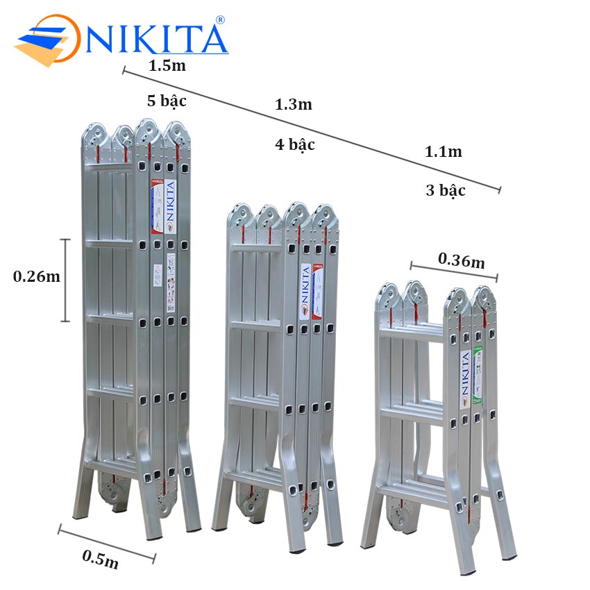 Thang gấp 4 khúc NIKITA - Linh hoạt, Chắc chắn, Giá ưu đãi Thang gấp 4 khúc có chiều cao đa dạng